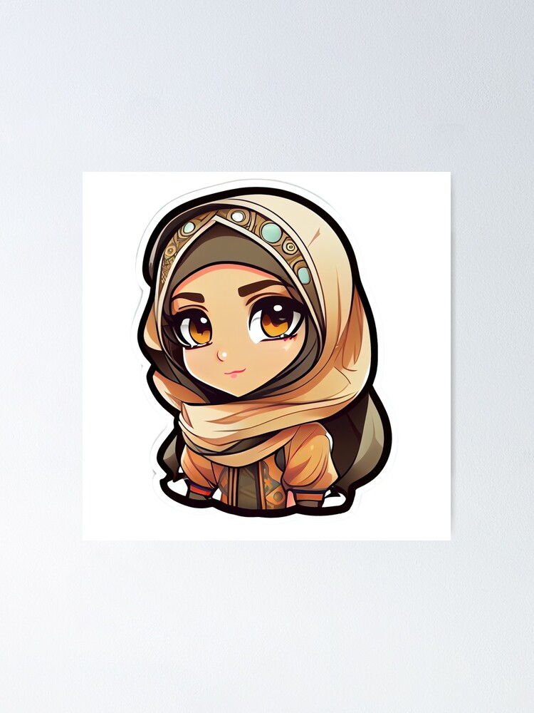 Cute Anime Arab Hijab Head Scarf Beautiful Girl Poster for Sale