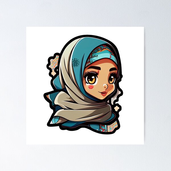 Cute Anime Arab Hijab Head Scarf Beautiful Girl Poster for Sale