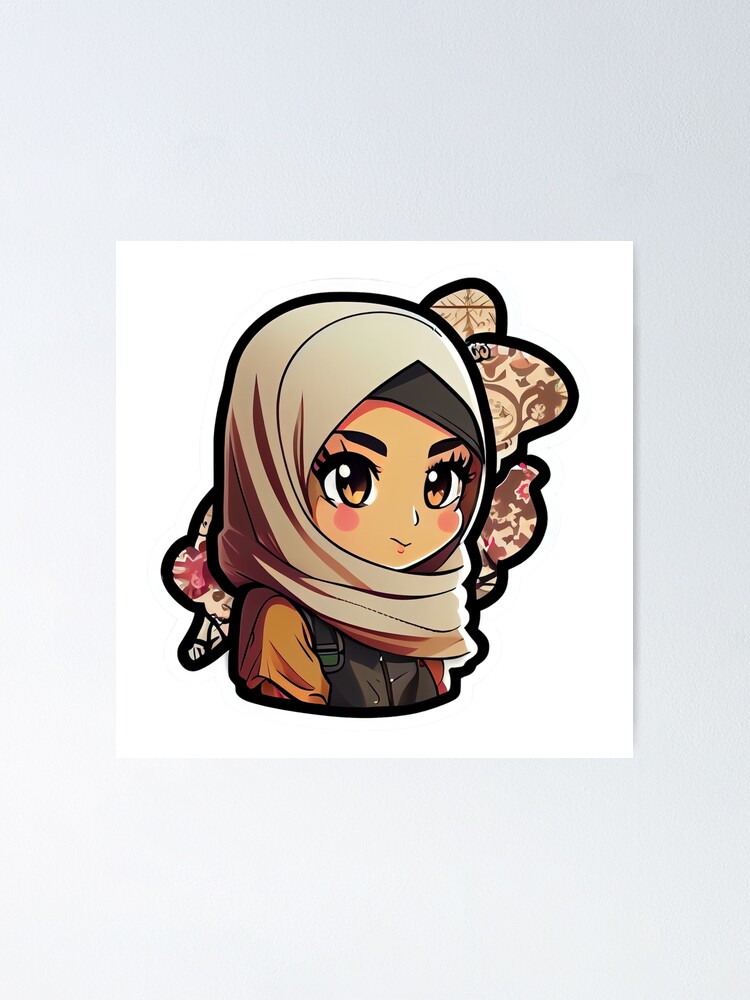 Cute Anime Arab Hijab Head Scarf Beautiful Girl Poster for Sale