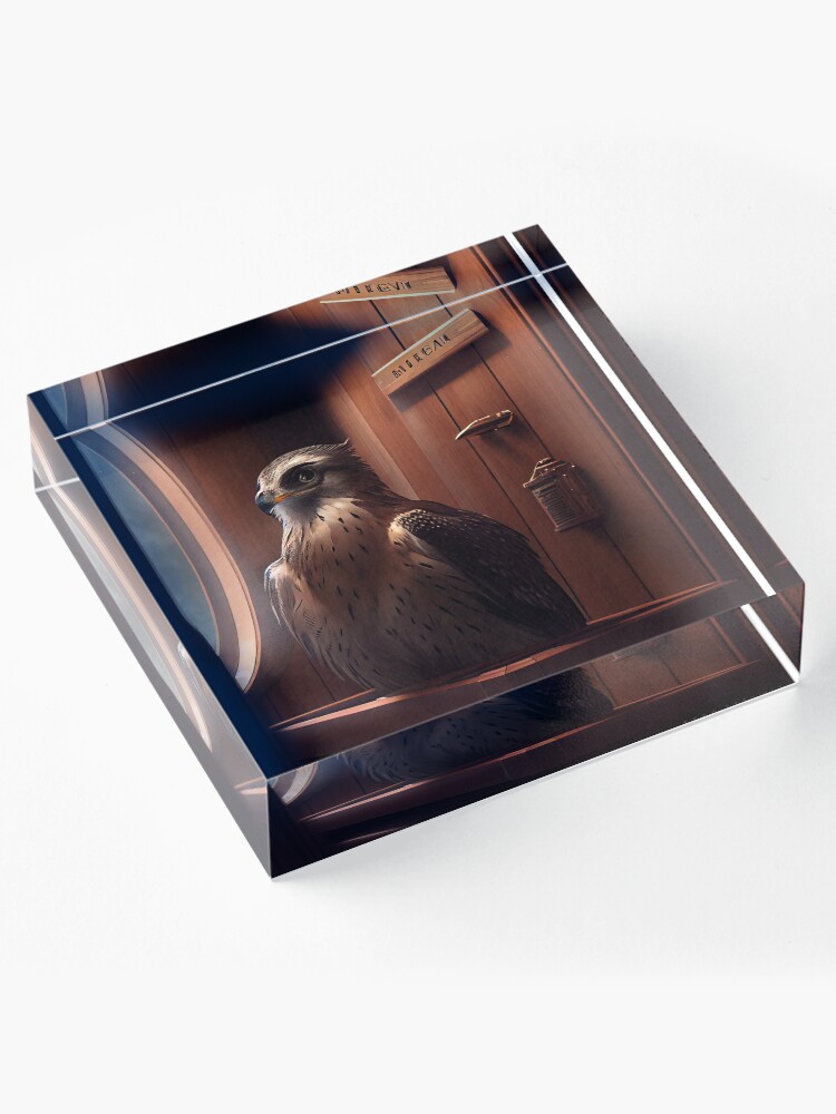 Imagen 4 de 5, Bloque acrílico con la obra Platinum Falcon in the Sauna Digital Painting, diseñada y vendida por CodeAndColors.