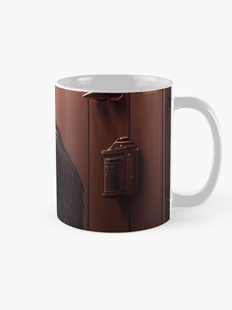 Imagen 3 de 6, Taza de café con la obra Platinum Falcon in the Sauna Digital Painting, diseñada y vendida por CodeAndColors.