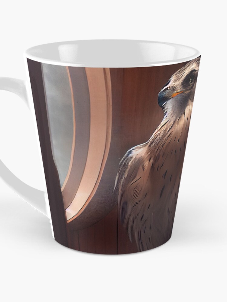 Imagen 3 de 4, Taza de café con la obra Platinum Falcon in the Sauna Digital Painting, diseñada y vendida por CodeAndColors.
