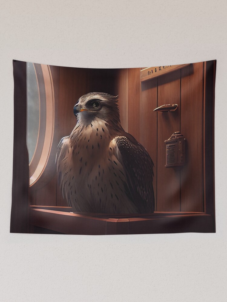 Aperçu 2 sur 3. Tentures avec l'œuvre Platinum Falcon in the Sauna Digital Painting créée et vendue par CodeAndColors.