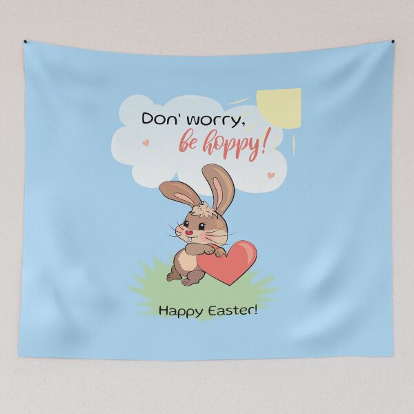Item preview, Don't worry, be hoppy - Funny Easter Bunny with pun designed and sold by HajnalkArt.