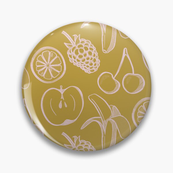 Item preview, Fruity repeat pattern - pink on mustard background  designed and sold by LucyFaulke.