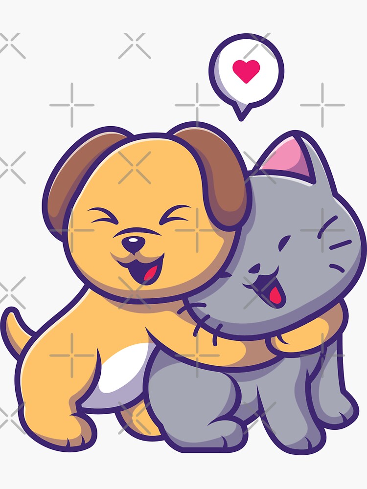 Sticker Dessin animé mignon ami chien et chat - TenStickers