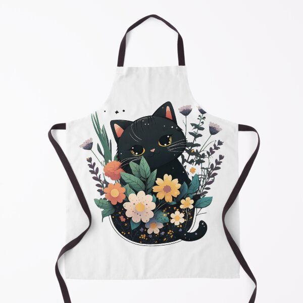 Item preview, Cute Black Cat with Flowers designed and sold by Stepultura.