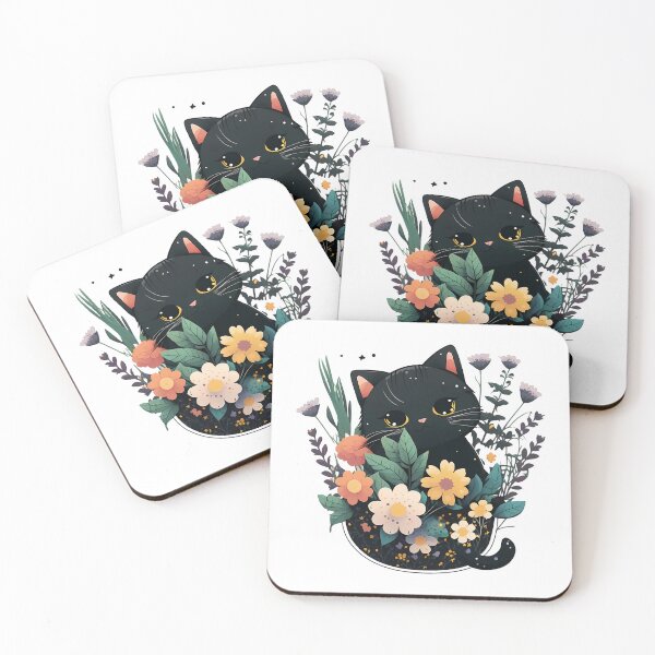 Item preview, Cute Black Cat with Flowers designed and sold by Stepultura.