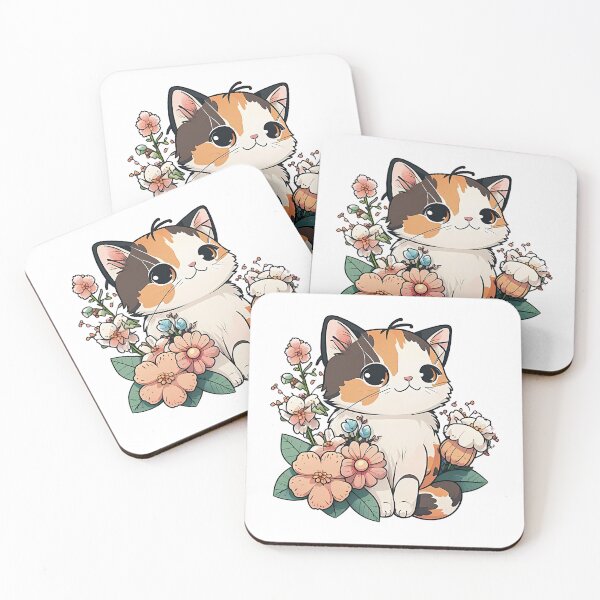 Item preview, Cute Calico Cat with Flowers designed and sold by Stepultura.