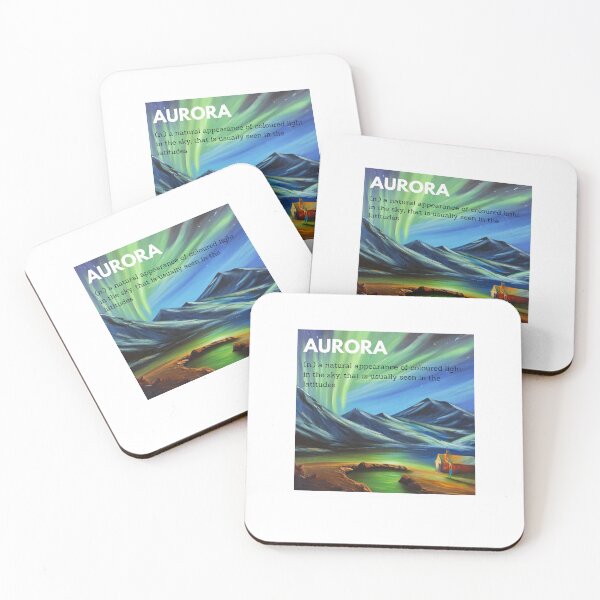Item preview, norway mountain lake landscape night blue green aurora borealis word meaning text typography nature sky oil painting art sticker designed and sold by FRH Design ⭐⭐⭐⭐⭐.