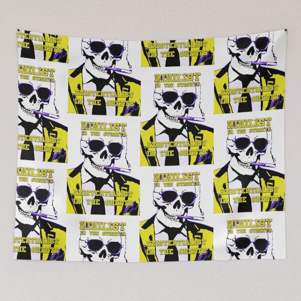 Artikelvorschau, Nihilist In The Streets, Existentialist In The Sheets Pop Art Skull entworfen und verkauft von PVSKI.