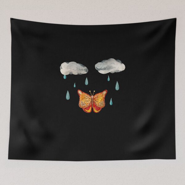 Item preview, Butterfly cloud drop rain textured a watercolor black designed and sold by Yana Mustafina | Boho Soulful Designs.
