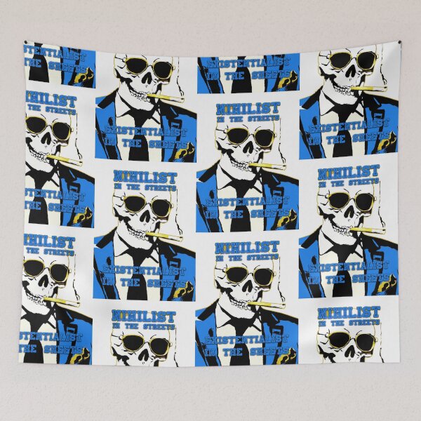 Artikelvorschau, Nihilist In The Streets, Existentialist In The Sheets Pop Art Skull entworfen und verkauft von PVSKI.