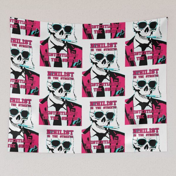Artikelvorschau, Nihilist In The Streets, Existentialist In The Sheets Pop Art Skull entworfen und verkauft von PVSKI.