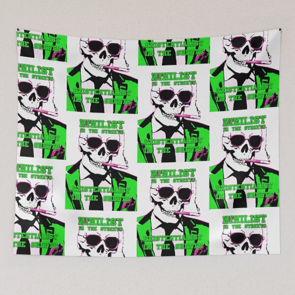 Artikelvorschau, Nihilist In The Streets, Existentialist In The Sheets Pop Art Skull entworfen und verkauft von PVSKI.