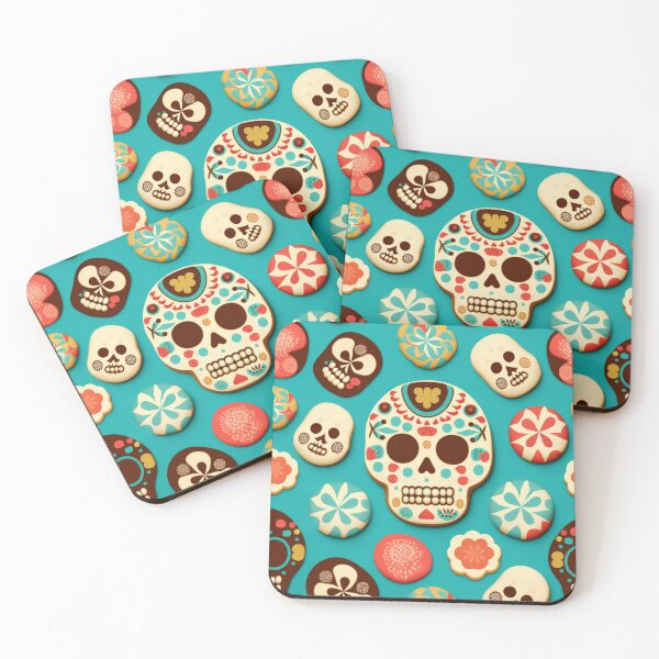 Item preview, Retro Sugar Skulls - blue background designed and sold by WilbDigital.