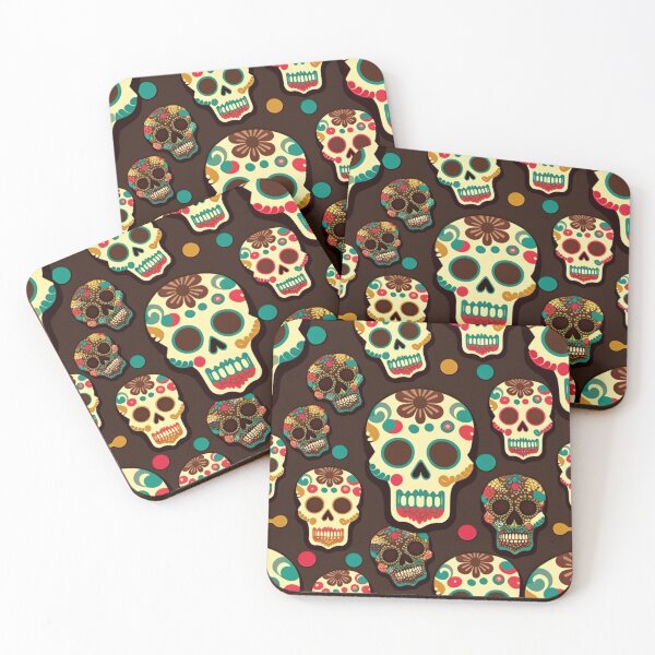 Item preview, Retro Sugar Skulls - brown background designed and sold by WilbDigital.