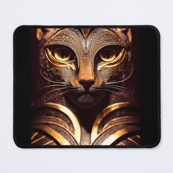 Item preview, Egyptian cat in gold with gold ornaments. mythology and worship of cats designed and sold by outsiderzone.