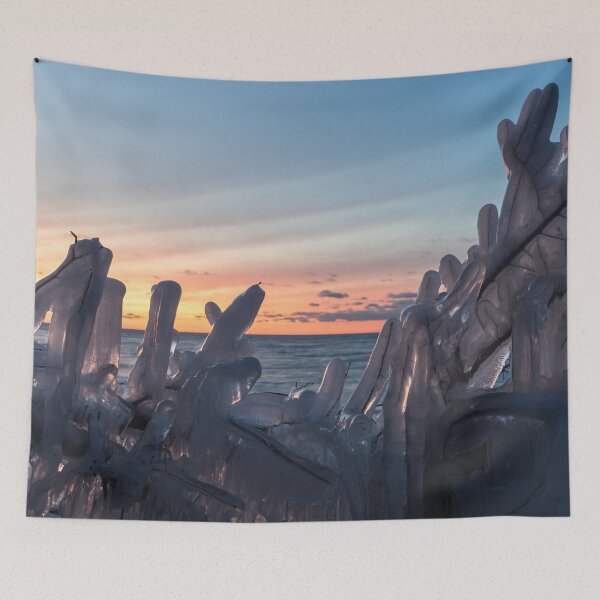 Item preview, Lakeside Daybreak with Ice Sculptures Perfect for Nature Lovers designed and sold by Georgia Mizuleva.