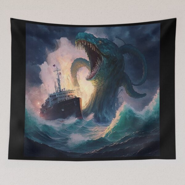 Item preview, Sea Monster Attacking a Ship During a Storm Digital Painting, Terrifying - Original Artwork designed and sold by CloudofKnowing.