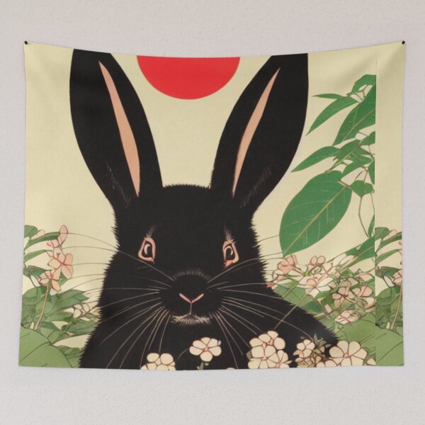 Item preview, Whimsical Bunny of Black Giant Rabbit - Retro Sunset 90s designed and sold by wigobun.