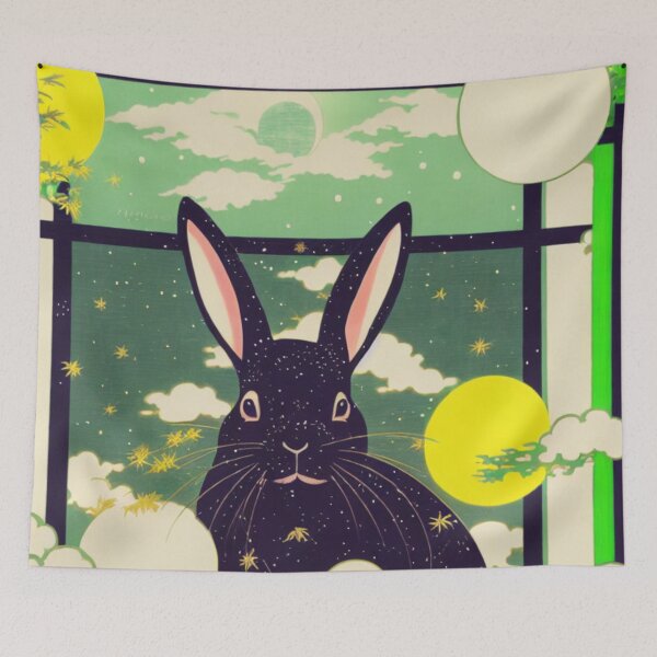 Item preview, Bamboo Giant Black Chinchilla Bunny Rabbit Checkered Japanese Style designed and sold by wigobun.