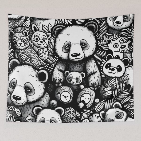 Item preview, cute Panda doodle, Black and white  designed and sold by MonkStudio.