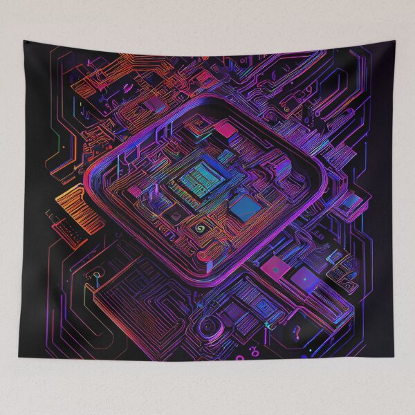 Item preview, downtown metropolis from circuit board designed and sold by artfullyprompt.