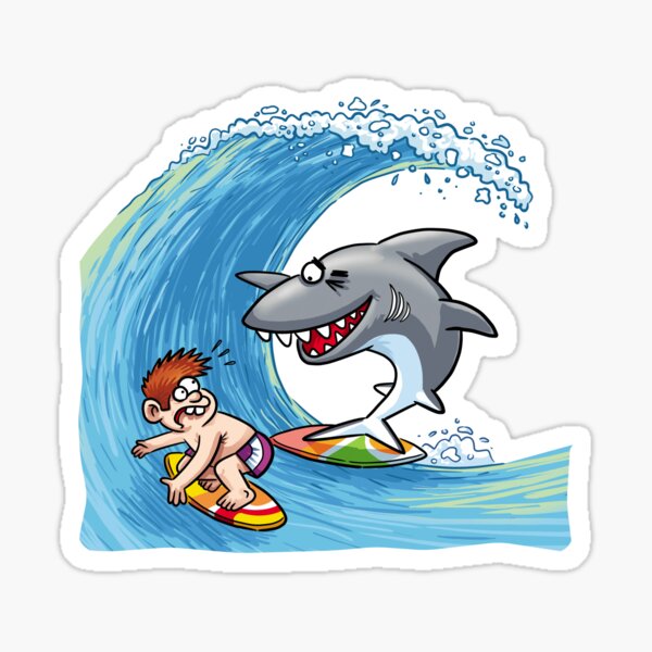 Joker Surfer Shark With Surfer Boy Sticker