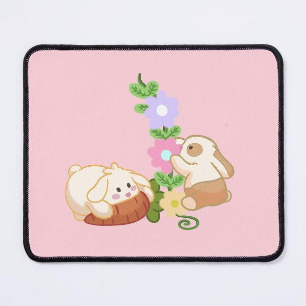 Item preview, adorable rabbits playing with the flowers and eating a fresh carrot, in pastel tones designed and sold by kitsuneins.