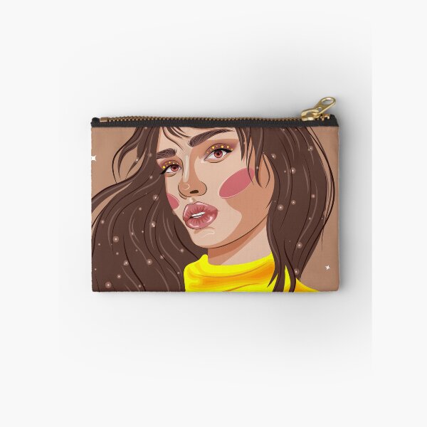 Item preview, happy international women's day, 8 march, girl with hair in the night, girl with brown eyes puffy lips in a yellow spring turtleneck with sparkles in her hair, starry background, eyebrow design designed and sold by SabinArt.