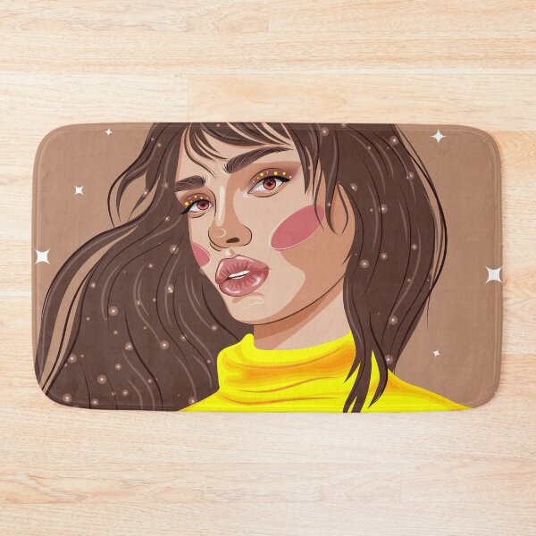 Item preview, happy international women's day, 8 march, girl with hair in the night, girl with brown eyes puffy lips in a yellow spring turtleneck with sparkles in her hair, starry background, eyebrow design designed and sold by SabinArt.