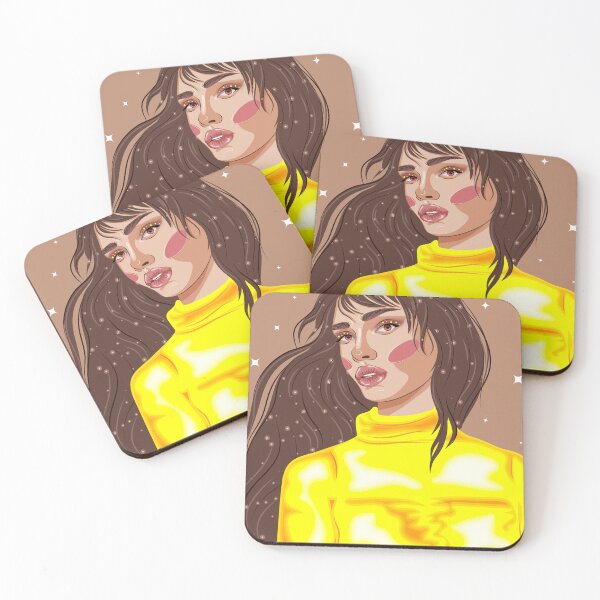 Item preview, happy international women's day, 8 march, girl with hair in the night, girl with brown eyes puffy lips in a yellow spring turtleneck with sparkles in her hair, starry background, eyebrow design designed and sold by SabinArt.