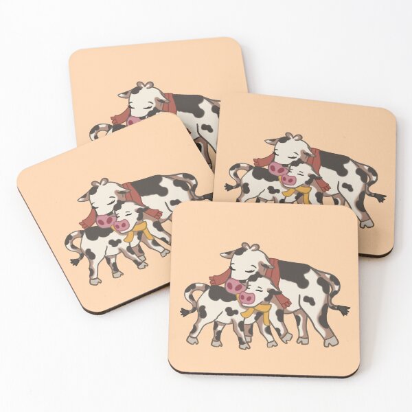 Item preview, little cows with scarves mom and son hugging after a nice walk. designed and sold by kitsuneins.