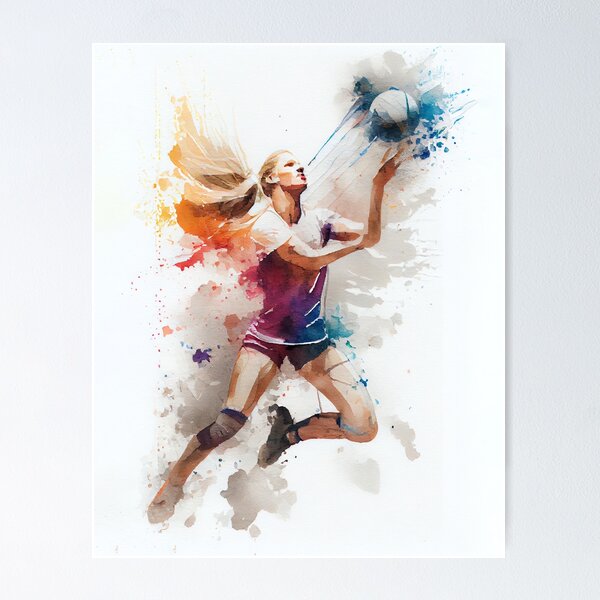 Item preview, Volleyball Player Watercolour Art, Volley Digital Art, Original Artwork designed and sold by Peek-Designs.