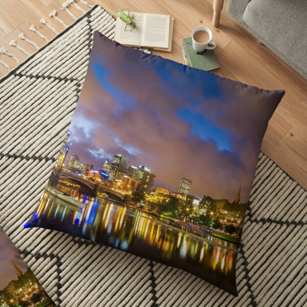The Yarra at night Floor Pillow