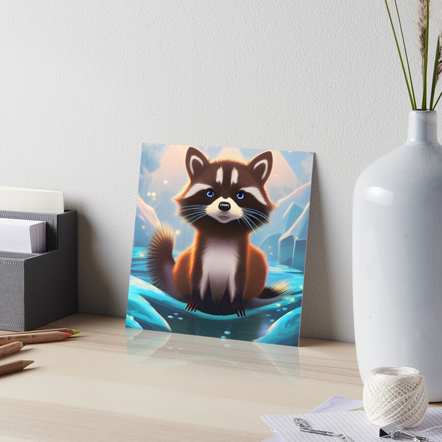 Cute racoon kit, cartoon drawing, Ai Generated Art  Art Board Print for  Sale by AC Chidiac