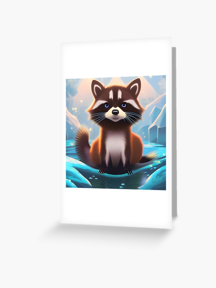 Cute racoon kit, cartoon drawing, Ai Generated Art  Greeting Card for Sale  by AC Chidiac