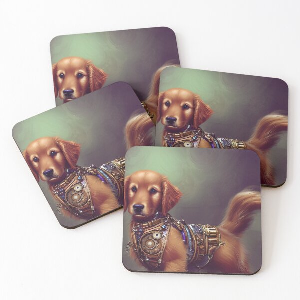 Item preview, Steampunk Golden Retriever Puppy - A Masterpiece of Ethereal Epicness in Digital Art - AI Generated designed and sold by Mechanical-Artt.