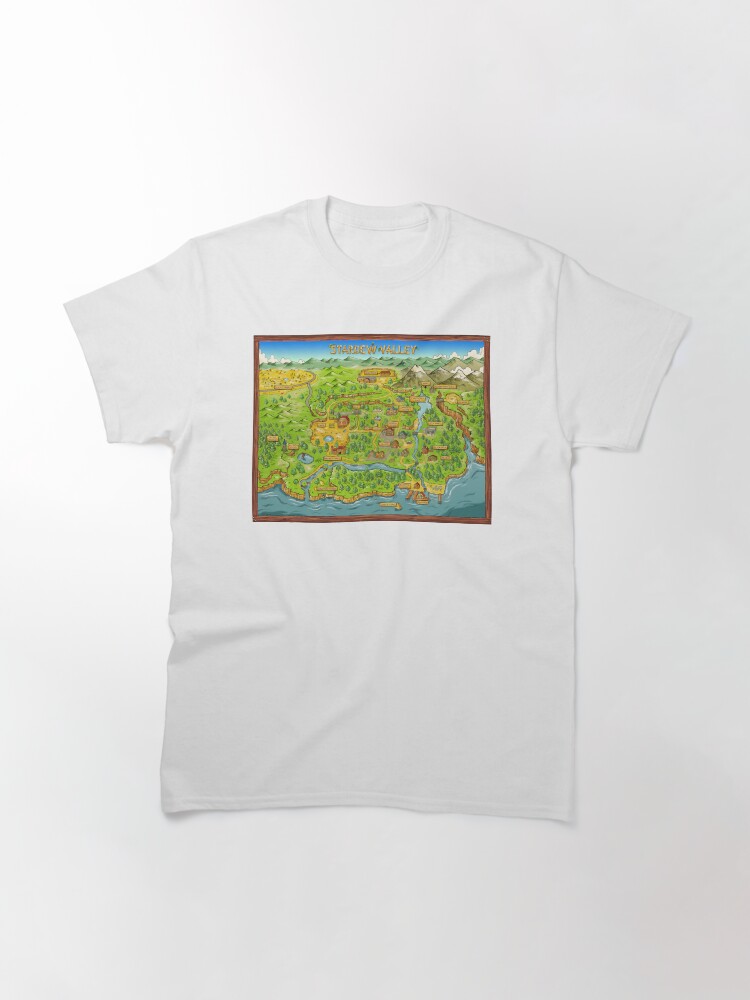 Aperçu 3 sur 7. T-shirt classique avec l'œuvre Carte officielle de Stardew Valley Premium Scoop créée et vendue par MrCarlosShop.