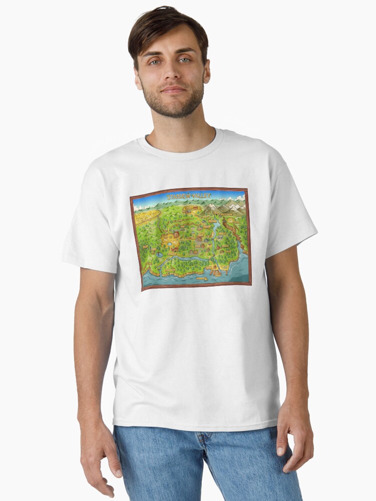Aperçu 1 sur 7. T-shirt classique avec l'œuvre Carte officielle de Stardew Valley Premium Scoop créée et vendue par MrCarlosShop.
