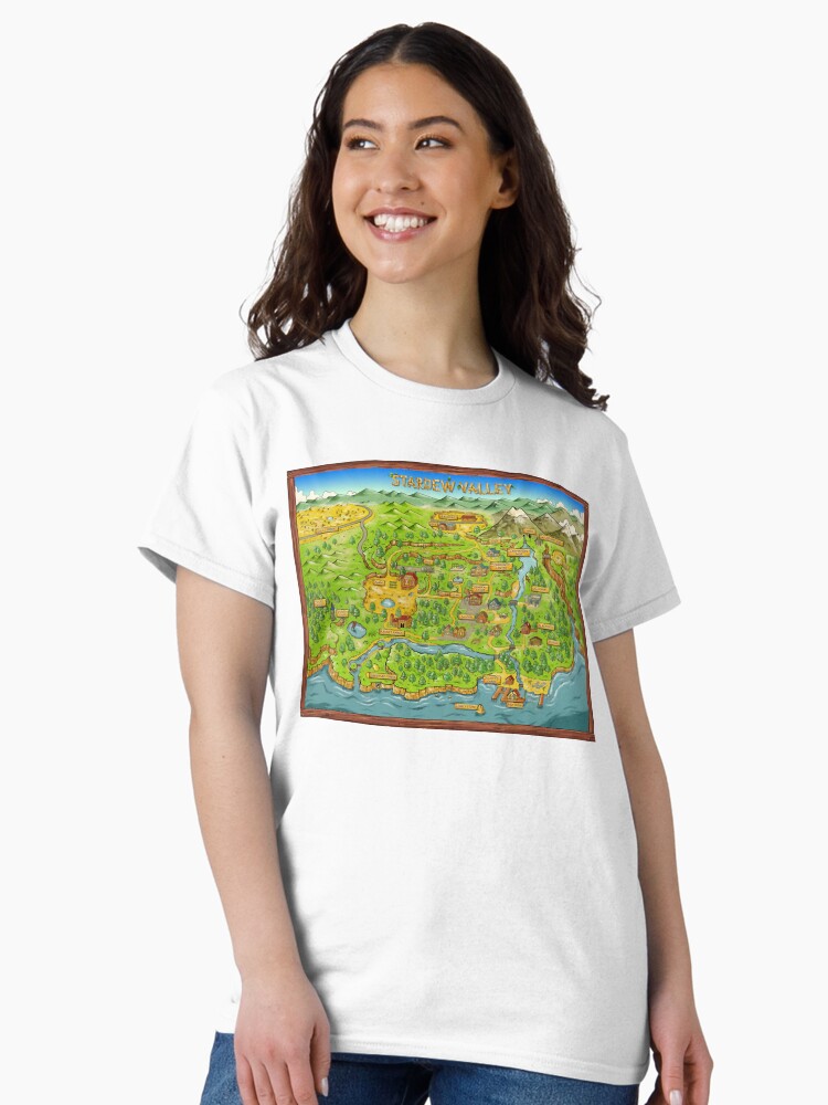 Aperçu 2 sur 7. T-shirt classique avec l'œuvre Carte officielle de Stardew Valley Premium Scoop créée et vendue par MrCarlosShop.