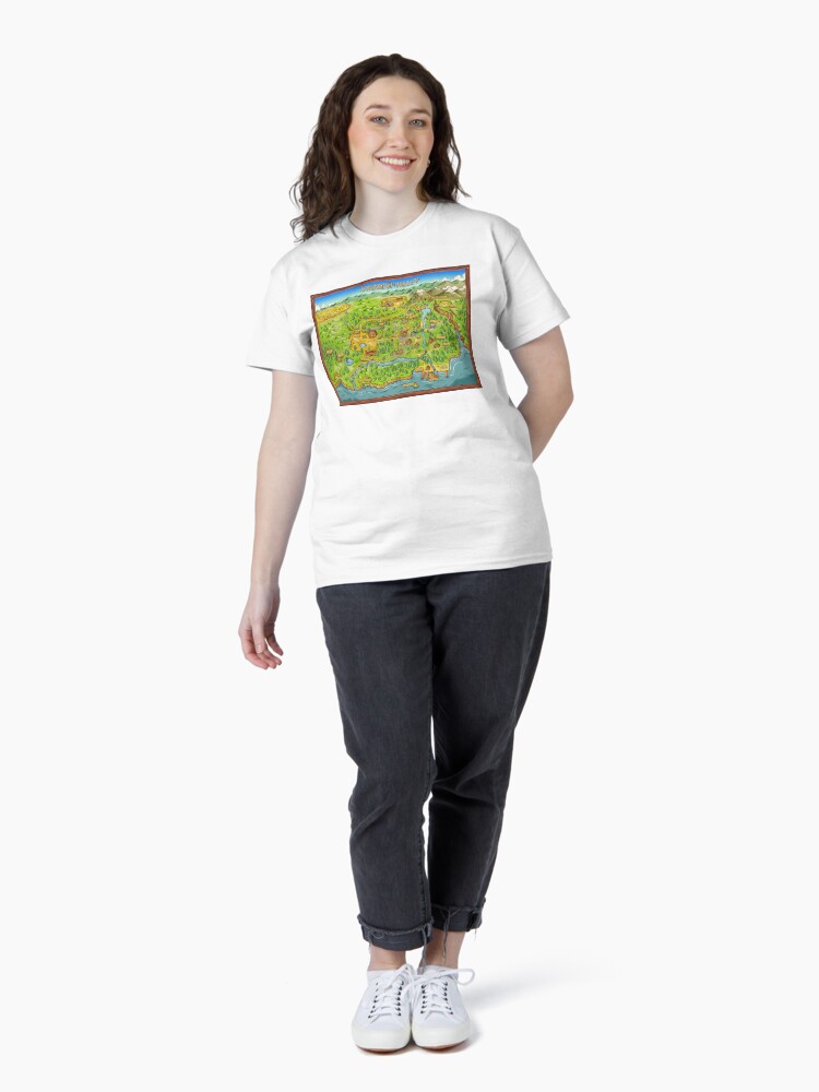 Aperçu 4 sur 7. T-shirt classique avec l'œuvre Carte officielle de Stardew Valley Premium Scoop créée et vendue par MrCarlosShop.