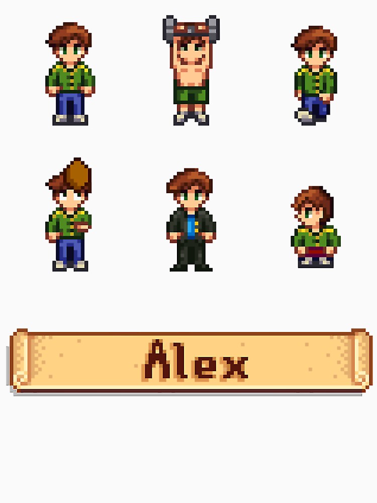Aperçu 7 sur 7. T-shirt classique avec l'œuvre Sprites de Stardew Valley - Alex créée et vendue par MrCarlosShop.