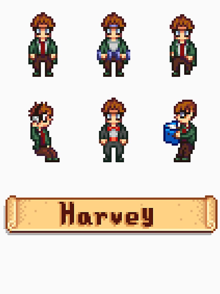Aperçu 7 sur 7. T-shirt classique avec l'œuvre Sprites de Stardew Valley - Harvey créée et vendue par MrCarlosShop.