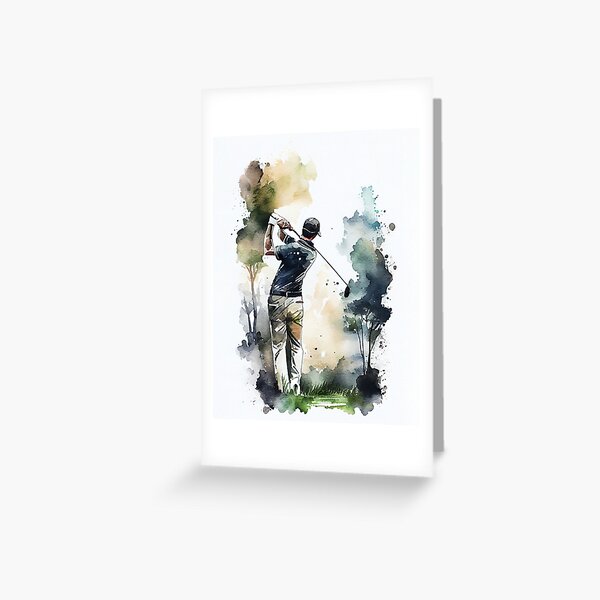 Vista previa del artículo con la obra «Arte de acuarela de jugador de golf, arte digital de golf, obra de arte original», diseñado y vendido por Peek-Designs.