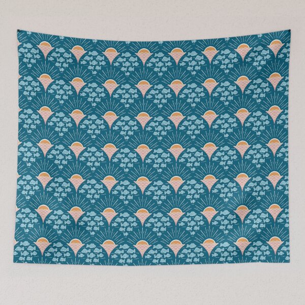Item preview, Amanecer en el océano con patrón de peces designed and sold by AmberMaeJacobs.