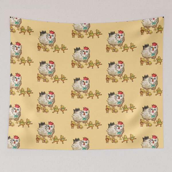 Item preview, children's illustration, hen having fun and eating with her chicks . designed and sold by kitsuneins.