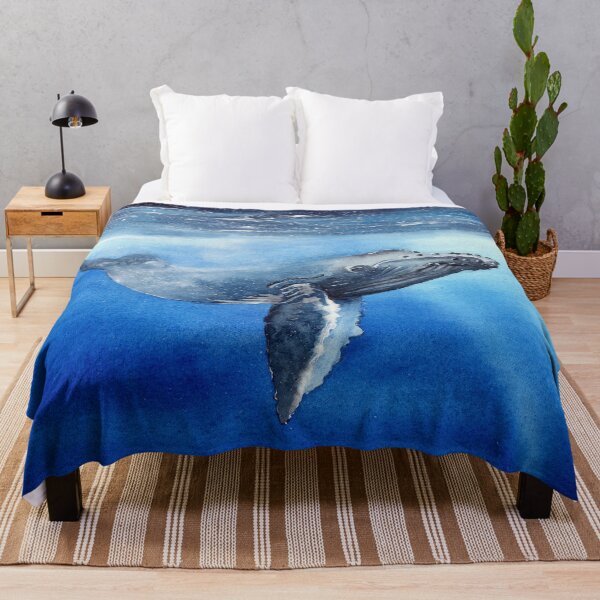 Item preview, Watercolor picture of a wlale in the deep blue sea designed and sold by MaryWatercolor.