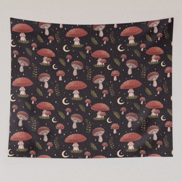 Item preview, Amanita Mushroom Cottagecore Starry Seamless Pattern designed and sold by Jenna Wing-Hu.